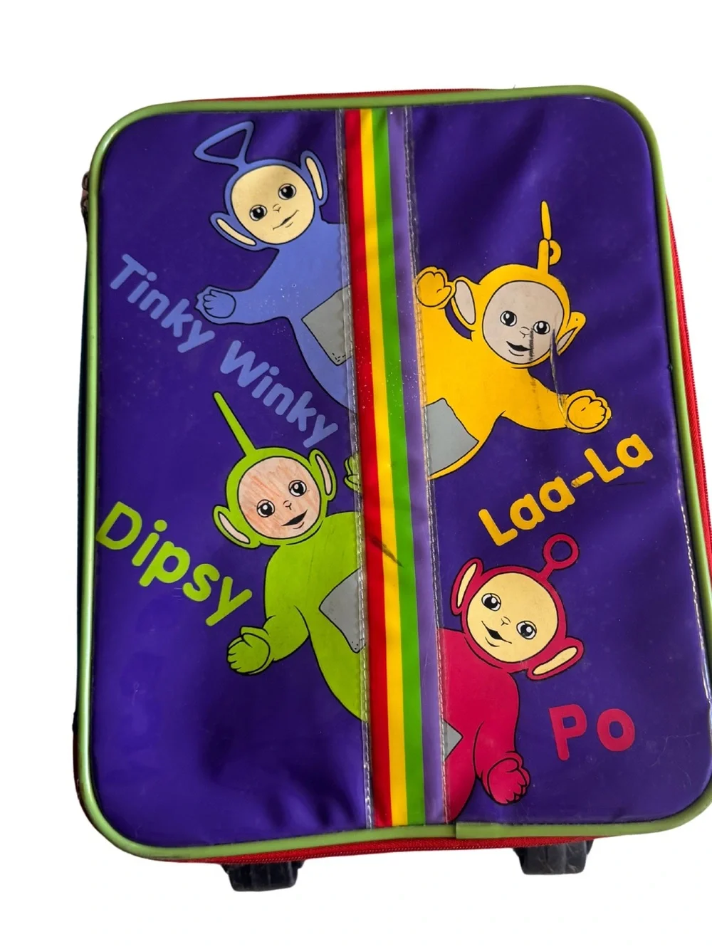 1998 Teletubbies Purple Rolling Kids Luggage - Tinky Winky, Dipsy, Laa-Laa, Po
